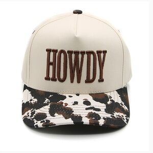Howdy Embroidered Trucker Cap with Cowprint Brim